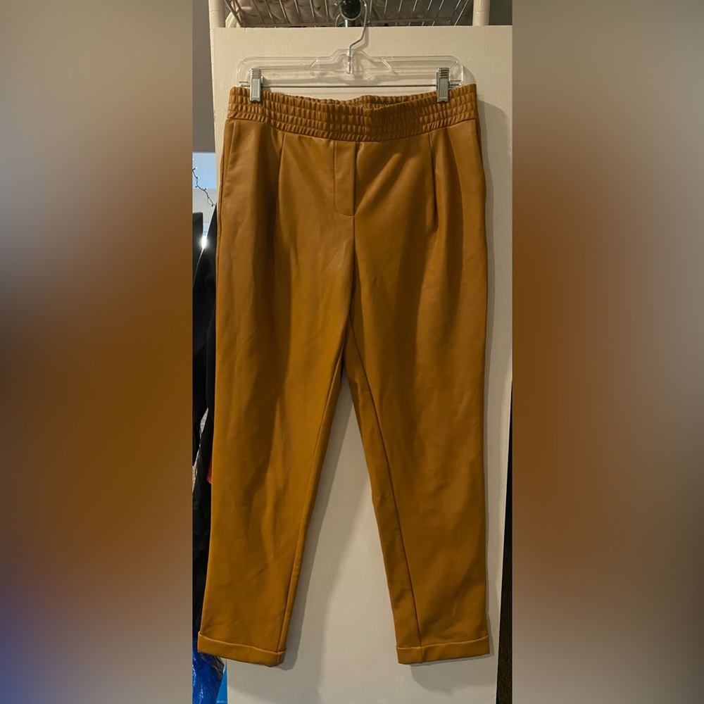 Tan Faux Leather Straight Leg Halogen Pants
